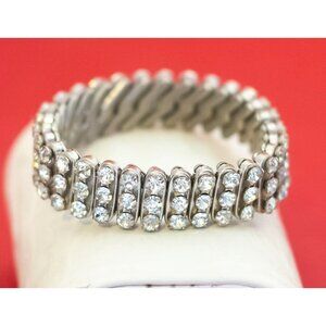 6 inch, Vintage Multi Diamonds Silver Tone Rhinestone Bracelet - F37